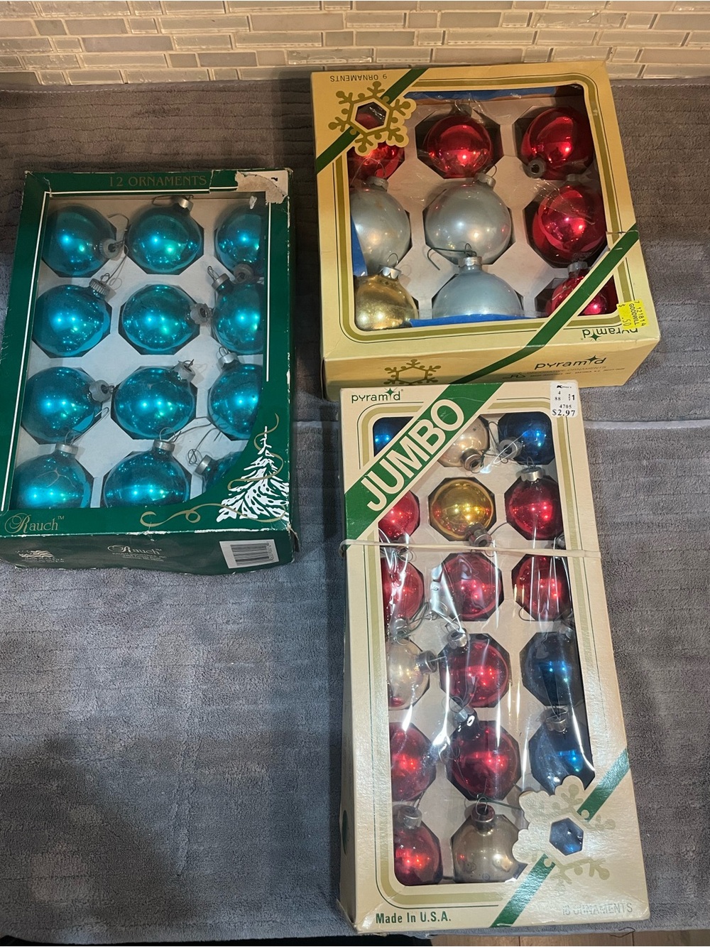 Vintage Pyramid Rauch Christmas Ornaments Glass Bulbs Multicolor Bundle